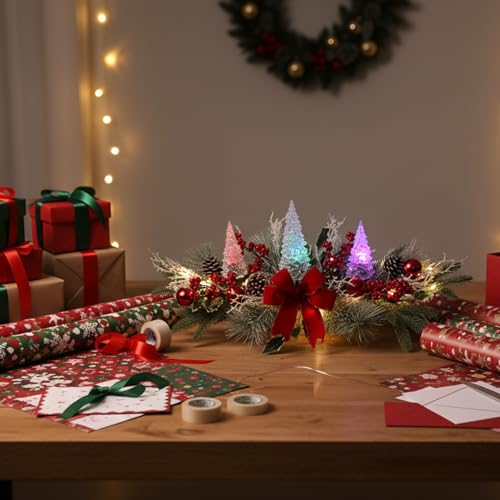Eksen Lighted Christmas Table Centerpiece with Color-Changing LED Acrylic Trees, 27" Christmas Table & Mantel Decor, 5 Light Modes