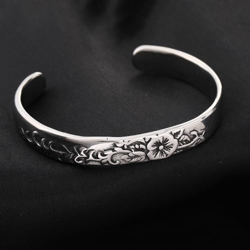 YWMAN Celtic Flower Cuff Bracelet, Vintage Floral Open Cuff Bangle, Stainless Steel Medieval Plants Pattern Bracelet Jewelry Gift for Men Women