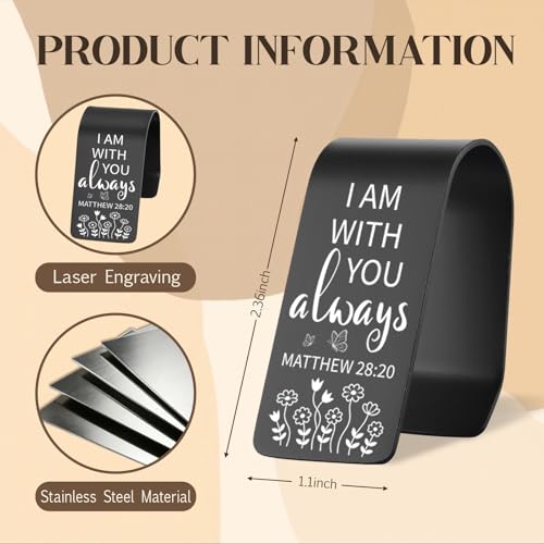 Bible Verse Car Visor Clip, Matthew 28:20 Engraved Stainless Steel Christian Car Accessory I Am With You Always Faith Encouragement Gift, Driving Safety Blessing Gift for Family Friend VVA349 - color: Black-Matthew 28:20