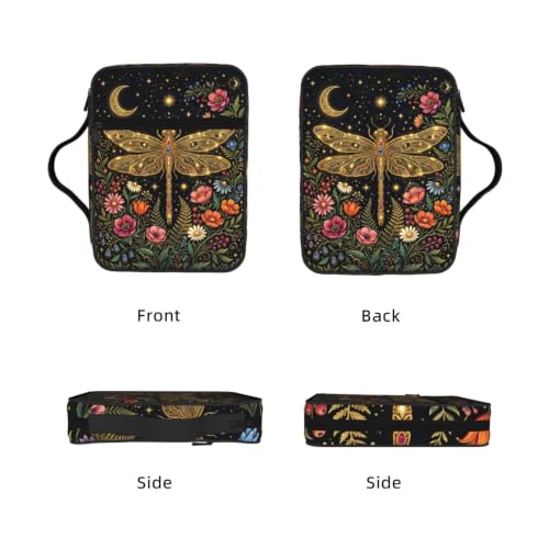 Dragonfly Flowers Bible Cover Case with Handle and Zippered Pocket - color: Dragonfly Flowers