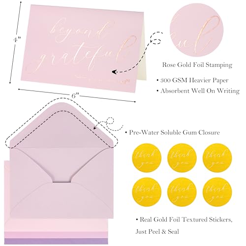 Crisky 4x6 50 pcs Lavender Shade Beyond Grateful Thank You Cards With Envelopes & Stickers Simple Chic Elegant Greeting Cards Perfect for Wedding/Business/Birthday/Graduation - style: Lavender