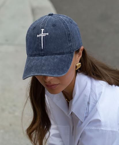 Christian Gifts for Men Women, Religious Cross Logo Embroidered Low Profile Unisex Dad Hat - color: Blue