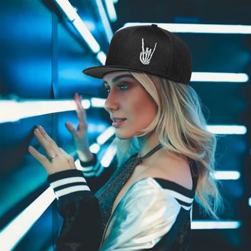 Embroidery Skull Skeleton Snapback Hats for Men Christian Jesus Cross Flat Bill Brim Hats for Men Fitted Baseball Hat Mens - color: Skeleton Fingers