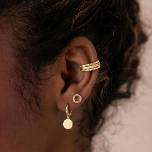 Earrings for Women 14K Gold Plated Huggie Hoop Dangle - color: 04. Disc