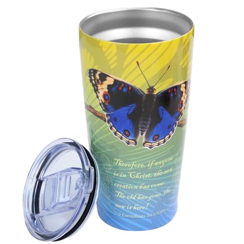 Christian Butterfly Tumbler, Bible Verse Travel Mug Coffee Cup - color: Christian Butterfly
