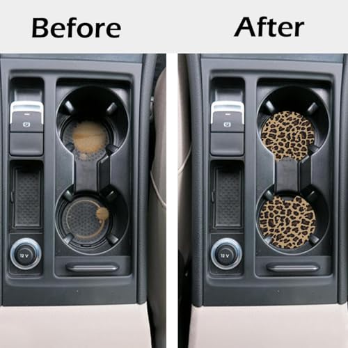 KARREAL 2 Pcs Car Cup Coasters - Brown Cheetah Print - color: Brown Leopard Print