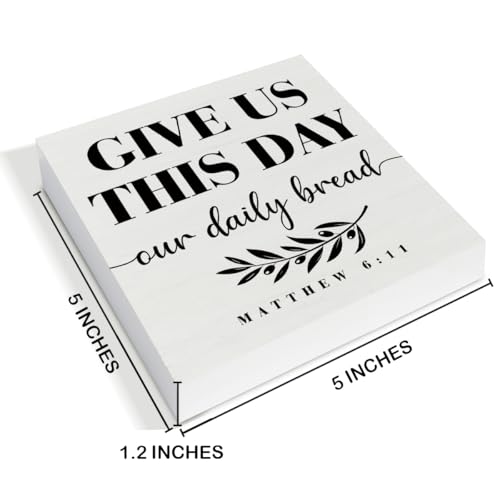 Christian Home Decor - Kitchen Sign - Give Us This Day Our Daily Bread Scripture Wood Sign Home Kitchen Dining Room Desk Shelf Table Tabletop Decorations 5×5 Inches - color: Christian Home Decor