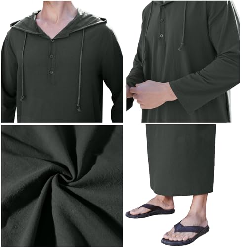 YAOHUOLE Long Sleeve Kaftan Thobe Button down Men Thobe with Pocket Big and Tall Kaftan Muslim Men Thobe - color: Dark Gray, size: XX-Large