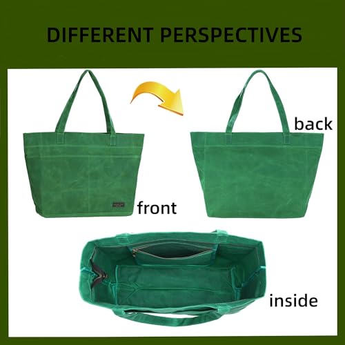 Heavy-Duty 16 oz. Waxed Canvas Zipper Tool Bag with Pockets and Carry Handle - Suitable for Groceries and General - color: Green