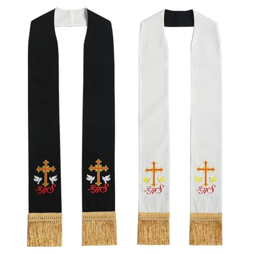 BLESSUME Church Clergy Pastor Reversible Stole (Black and White 4)