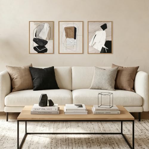 ANHUIB Neutral Abstract Wall Art Canvas,Black Beige Artwork, Modern Textured Framed Wall Art, Minimalist Geometric Painting,16x12Inches Set of 3 for Living Room Bedroom - color: Neutral Abstract, size: 16"L x 12"W