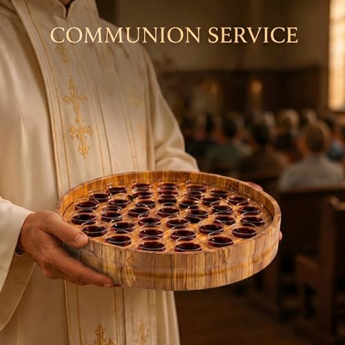 Zhehao 1 Set Wood Communion Tray Set for Church Holy Serving Tray with Lid Elegant 40 Cup Holders and 100 Disposable Communion Cups for Worship Service(Olive Wood Style) - style: Olive Wood Style