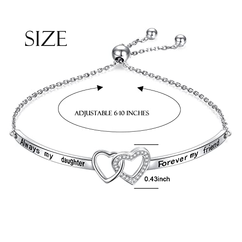YinShan 925 Sterling Silver Heart Infinity Inspirational Bracelet Engraved Always My Sister/Daughter, Forever My Friend Adjustable Sisters Bracelets Friendship Jewelry for Women - style: double heart:Always My Daughter, Forever My Friend