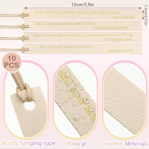 10 Pcs Christian Bookmarks for Women Leather Bookmarks, Beige - color: Beige