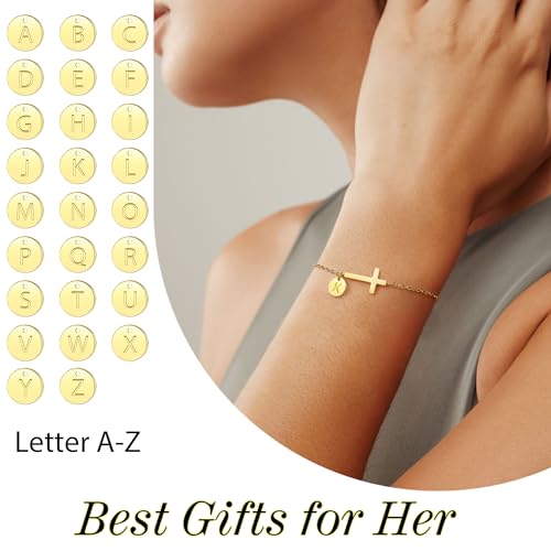 Cross Bracelet for Women Christian Gifts for Women 2026 Christmas Gift Dainty Gold Initial Bracelet Religious Baptism Confirmation Communion Faith Jewelry for Daughter Mom Bithday Gift for Girlfriend Stocking Stuffers - color: Gold-J