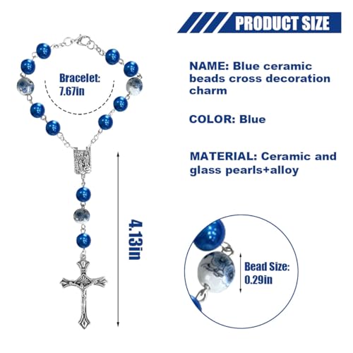 smilfuy 2PCS Car Rosary for Rearview Mirror, Blue Ceramic Beads Pendant - color: Ceramic