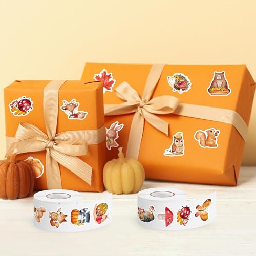 Haooryx Fall Animal Sticker Rolls, 1000Pcs Autumn Watercolor Forest Animal - style: Fall-Theme Animal 2Roll