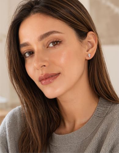 MomentWish Moissanite Cross Earrings for Men Women - color: 01 White Silver, size: 2mm Stones