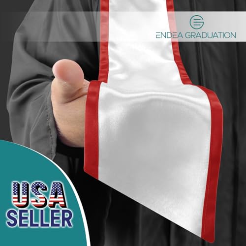 Endea Graduation Plain Honor Stole With Trim Color & Angled End Adult Unisex 72" - color: White/Red