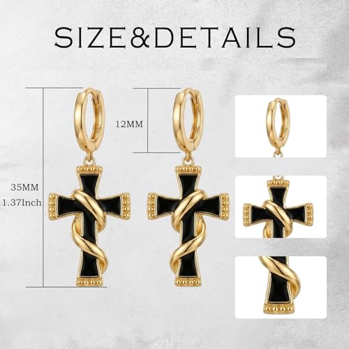 14K Gold Cross Huggie Hoop Earrings for Women