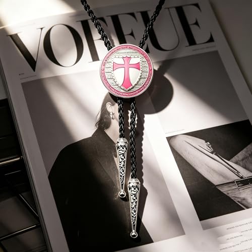 Fashionable Cross Bolo Tie Multi-Color Cross Shield Necktie - color: Pink