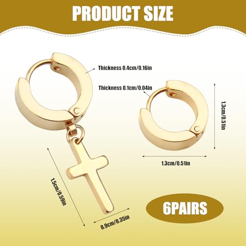 6 Pairs Stainless Steel Cross Earrings Set Dangle Hinged Earrings