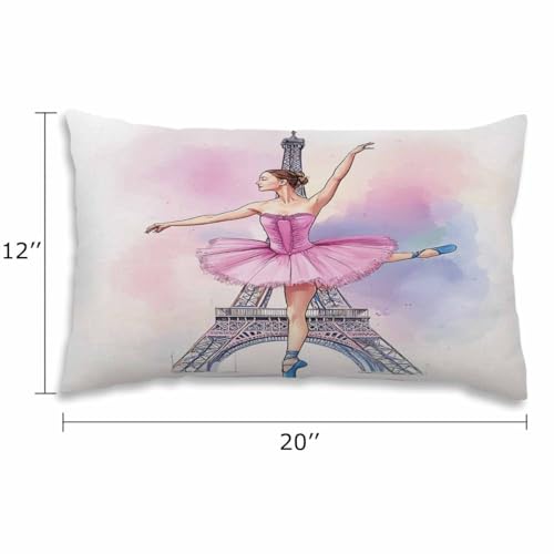 EKOBLA Eiffel Tower Accent Throw Pillow Covers Paris Beautiful Ballerina Girl Dancer Posing Oblong Rectangle Throw Pillow Cases for Sofa Bed Couch Cotton Linen 12x20 Inches - color: Multi-bs19