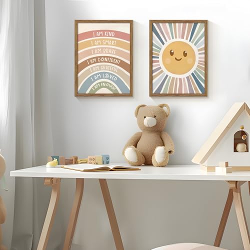 2 Piece Framed Boho Rainbow Kids Room Wall Art 16x24 Inch - color: sunshine, size: 24"L x 16"W