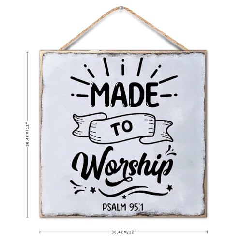 Made to Worship Custom Quote Wood Sign Bible Verse Rustic Wood Signs 12x12 Inch Christian Religious Gifts Porch Wall Hanging Signs Rustic Country Home Decor Farmhouse Entryway - color: Wooden Color-style-2