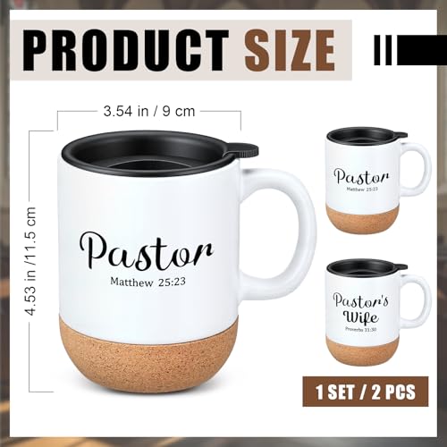 Domensi 2 Pcs Pastor and Wife Mugs 15 oz Ceramic Coffee Cups with Lid and Cork Bottom, Christian Bible Verse Religious Gifts for Clergy Appreciation Month, Anniversary, Christmas, Birthday