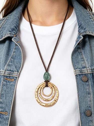 Boho Necklaces for Women Long Wooden Pendant Vintage Necklace - color: Chunky Boho Necklaces