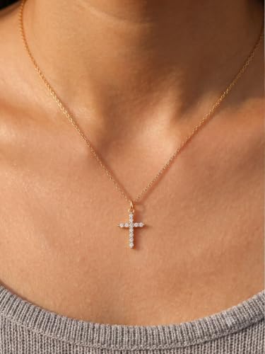 U7 Cross Necklace for Women,CZ Cross Pendant Necklace 18"+2" - color: Gold