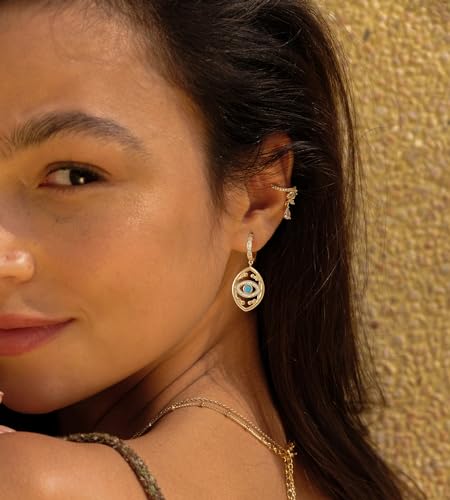 VACRONA Gold Heart Hoop Earrings Huggie Earrings for Women 14k Gold Plated Small Hoops Earrings - color: Exquisite Evil Eye-Gold