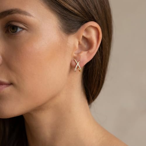Dainty CZ Stud Hoop Earrings for Women, 14K Gold Plated Hypoallergenic Jewelry, Fashion Daily Wear Accessory, Birthday Gifts for Women - color: Gold