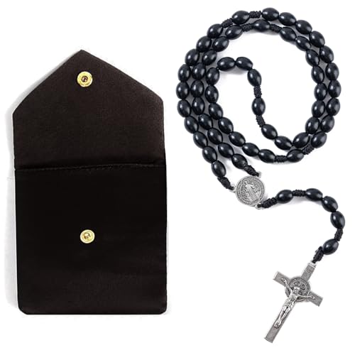 Rosary Beads Catholic - Handmade Wooden Rosaries, Wooden Bead Rosary Necklace, Metal Cross For Catholic Or Christian Gift - color: Black 1