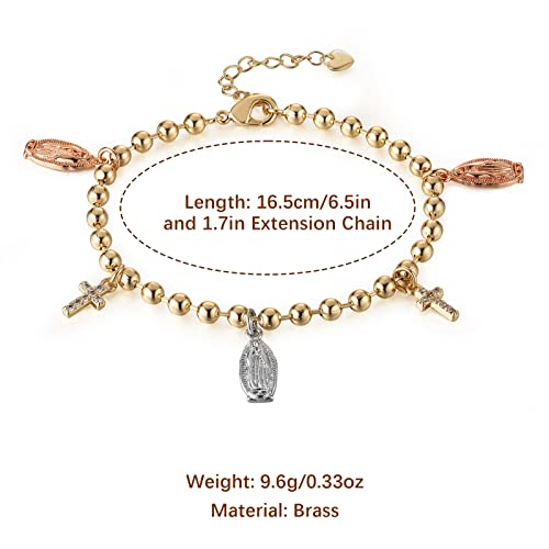 HZMAN Brass Virgin Mary Cross Rosary Bead Bracelet for Women - color: Virgin of Guadalupe