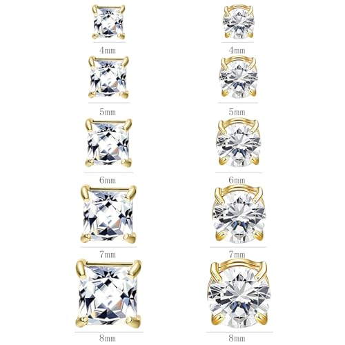 NEWITIN 9 Pairs Magnetic Earrings for Men Clip on Earring Stainless Steel Magnet Earring Unisex Hoop Dangle Cross CZ Studs Non Piercing Magnetic Stud Earrings for Men Women - color: Gold Different Size