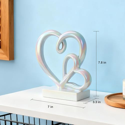 Anniversary Wedding Couples Gift Rainbow Hearts Resin Statue Decor - color: Rainbow