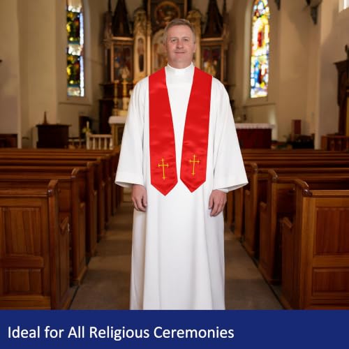 Clergy Stole, Choir Stole with Cross Embroidery 60'' - color: Red