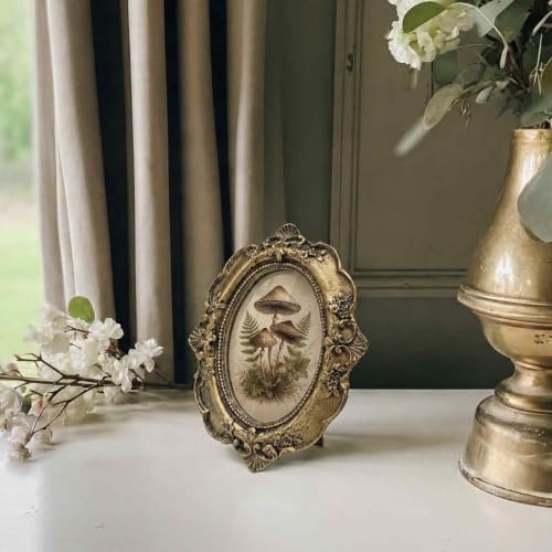Vintage Mushroom Fall Small Bronze Oval Picture Frame 4x5in - color: mushroom2