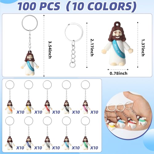 25 Or 50 Or 100 Christian Little Jesus Figures Printed With Jesus Love You Hanging With Keyrings For Baptism - style: 100 Pcs-10 Colors