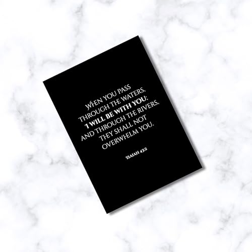 Inspiring Motivational Bible Verse Greeting Cards For Birthday, Retirement, Graduation, Sympathy, Strength, Mourning, Bereavement, Wedding Anniversary and Just Because For Christian Men and Women | Traditional Black and White Design (Isaiah 43:2) - color: