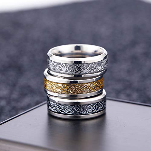 CASDAN 6Pcs 8mm Stainless Steel Celtic Dragon Rings for Men