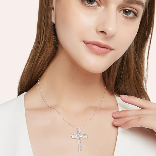 EVER FAITH S925 Silver Princess Cut CZ Infinity Twisted Cross Necklace - color: Clear