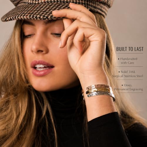 Carviell Bracelets for Women – 100+ Meaningful Engraved Messages – Solid 316L Surgical Stainless Steel Cuff Bracelet – Gift Ready - color: CHRISTIAN GIFT- I am saved by his amazing grace - SILVER