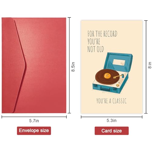SuperShunhu Retro Record Player Birthday Card, Funny Birthday Card for Grandpa Dad, 40th 50th 60th Birthday Card for Men, You're Not Old You're A Classic - color: #96