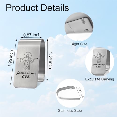 XQLZY Jesus is My GPS Engraved Stainless Steel Car Visors Clip, Angel Car Visor Clips, Funny Guardian Angel Visors Clip Gifts for Women Men Family Friend Driver, God Prayer Gifts - color: Sliver025