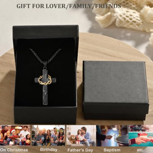 MOOSKI Cross Necklace for Men 316L Stainless Steel Crucifix Jesus 24" Chain - color: Black-gold