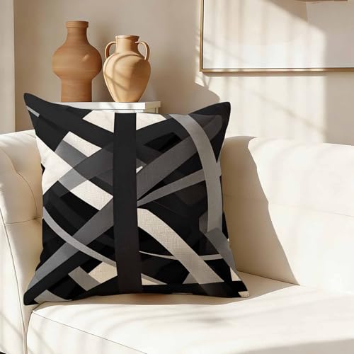 Modern Geometric Art Throw Pillow Cover,Black White Gray Abstract Stripes Decorative Pillow Case,Minimalist Monochrome Cotton Linen Cushion Case for Home Decor 18 * 18 Inch - color: Settype05