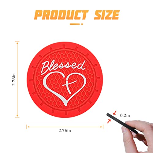 AICEL 4 Pack Car Cup Coasters, 2.75 Inch Soft PVC Car Cup Holder Insert Coaster, Blessed Cross and Heart Christian Anti Slip Shockproof Drink Mat, Universal Vehicle Interior Accessories (Red) - color: Red